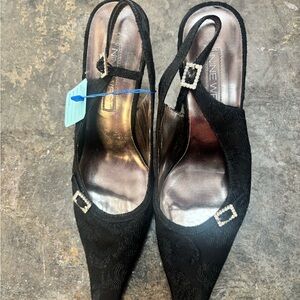 Nine West Black Lace Heels with Silver Buckle